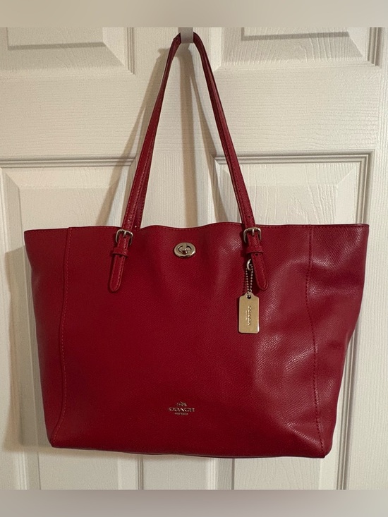 Coach Handbags - COACH, Red Leather Turnlock Tote with Tag